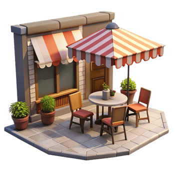 elegant vintage Open-air cafe with tables and chairs on the sidewalk, bustling atmosphere, warm afternoon light, European style premium png