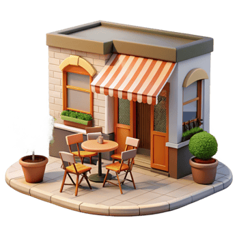 magnificent modern Open-air cafe with tables and chairs on the sidewalk, bustling atmosphere, warm afternoon light, European style original png