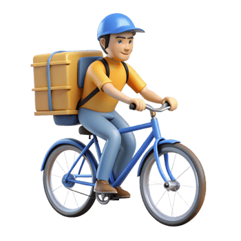 magnificent artistic Delivery person on a bicycle with a backpack, fast-paced motion, urban logistics theme, bright daylight detailed png