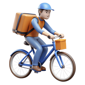 beautiful creative Delivery person on a bicycle with a backpack, fast-paced motion, urban logistics theme, bright daylight original png