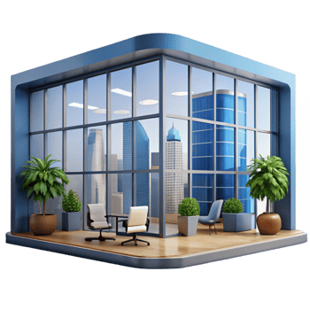 beautiful abstract Modern Office Building Interior with Large W 4K png