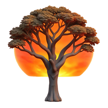 impressive abstract A gnarled oak tree silhouetted against a fiery sunset, painted in the style of Albert Bierstadt exclusive png