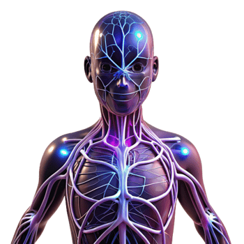dramatic vintage Human nervous system represented by intricate, glowing wires, transmitting electrical impulses, in a science fiction style authentic png