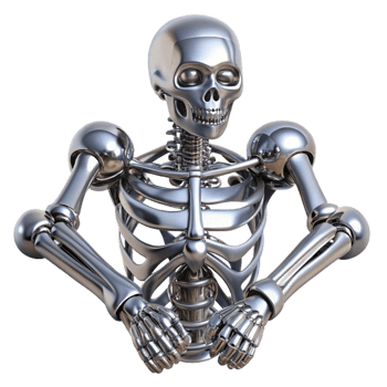 vibrant classic Biomechanical skeletal system composed of polished, chrome bones, reflecting a bright, metallic sheen, in a futuristic aesthetic exclusive png
