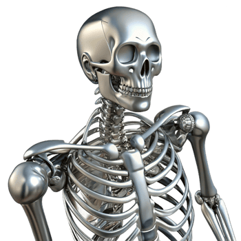 extraordinary contemporary Biomechanical skeletal system composed of polished, chrome bones, reflecting a bright, metallic sheen, in a futuristic aesthetic authentic png