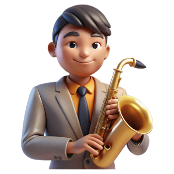elegant modern Portrait of a young musician with a saxophone, bathed in the warm glow of a jazz club, in a vintage poster style high resolution png