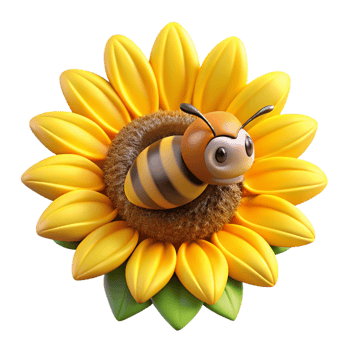 stunning contemporary A busy bee collecting pollen from a sunflower, rendered in a hyperrealistic style with vibrant colors premium png