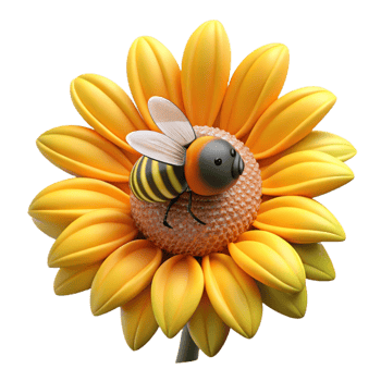 vibrant vintage A busy bee collecting pollen from a sunflower, rendered in a hyperrealistic style with vibrant colors exclusive png