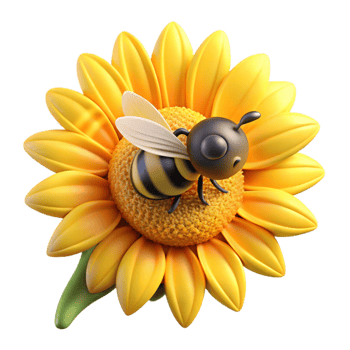 magnificent creative A busy bee collecting pollen from a sunflower, rendered in a hyperrealistic style with vibrant colors exclusive png