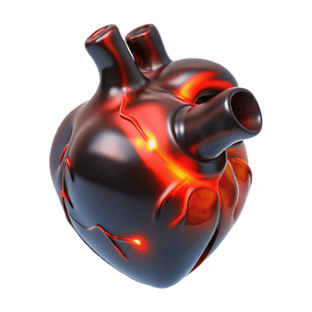 beautiful abstract A human heart made of polished obsidian beating rhythmically, emitting pulsating red light, lit by its own internal glow, Dark Surrealism style high resolution png