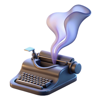 elegant modern A levitating typewriter typing out a stream of consciousness onto a ribbon of smoke, lit by a desk lamp casting long shadows, Surrealist Photography style high quality png