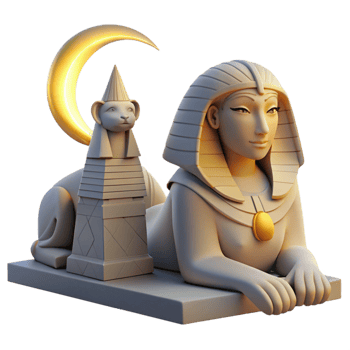 elegant classic A mysterious sphinx with the body of a lion and the head of a woman, gazing into the distance, illuminated by the soft glow of the moon. Ancient Egyptian-inspired art style 4K png