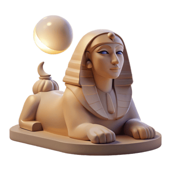 serene rustic A mysterious sphinx with the body of a lion and the head of a woman, gazing into the distance, illuminated by the soft glow of the moon. Ancient Egyptian-inspired art style 4K png