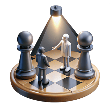 wonderful rustic A giant chessboard with human figures as pieces, locked in a dramatic standoff, lit by dramatic spotlights, Conceptual Art style high quality png