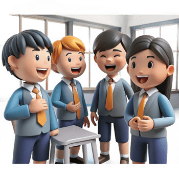 wonderful minimalist A group of high school students in stylish uniforms, laughing and chatting together, under bright, sunny classroom lighting. Style K-On detailed png