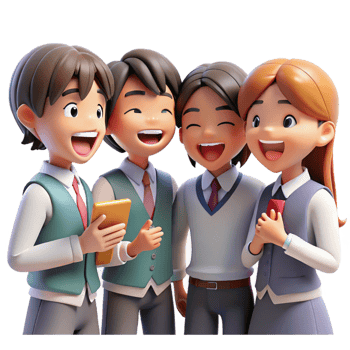 serene vintage A group of high school students in stylish uniforms, laughing and chatting together, under bright, sunny classroom lighting. Style K-On professional png