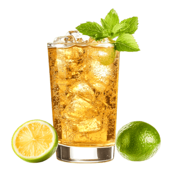 Refreshing Beverage with Ice and Mint Garnish, Fresh Citrus Accents png
