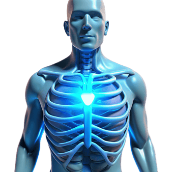 wonderful classic A human torso with exposed ribs and a glowing core of energy, ethereal blue glow, cyberpunk style original png