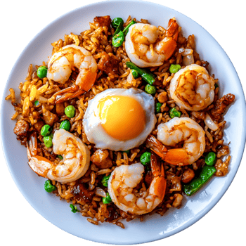 Delicious Shrimp Fried Rice with Egg and Colorful Vegetables on Plate png