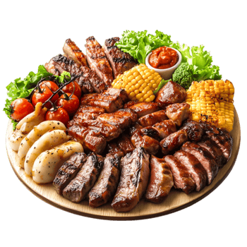 Platter of Grilled Meat and Fresh Vegetables for a Sumptuous Feast png