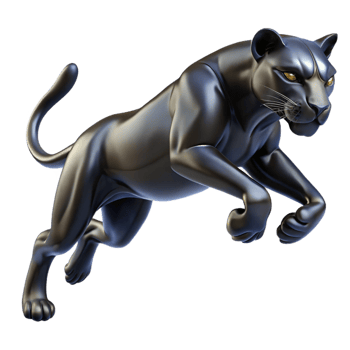 serene traditional A sleek black panther gracefully leaping through the air, muscles rippling, illuminated by dramatic chiaroscuro lighting, in a dynamic comic book style premium png