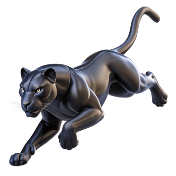 magnificent artistic A sleek black panther gracefully leaping through the air, muscles rippling, illuminated by dramatic chiaroscuro lighting, in a dynamic comic book style high quality png