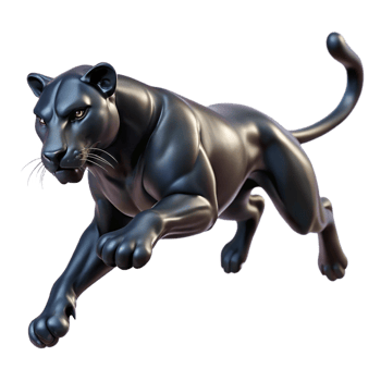 stunning traditional A sleek black panther gracefully leaping through the air, muscles rippling, illuminated by dramatic chiaroscuro lighting, in a dynamic comic book style professional png