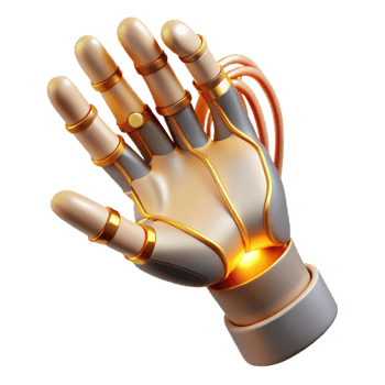dramatic modern A human hand with fingers transforming into delicate robotic tendrils, warm, golden lighting, cyberpunk style original png