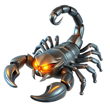 elegant abstract Biomechanical scorpion with a tail of glowing plasma and claws of polished steel, dark, moody lighting, fantasy style exclusive png