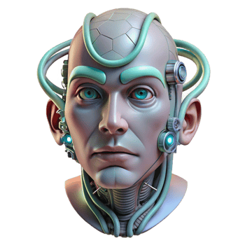 stunning classic A human face partially merged with machinery, wires and tubes protruding, lit by a flickering fluorescent light. Cyberpunk and biomechanical style high resolution png
