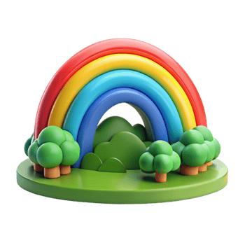 dramatic traditional A vibrant rainbow arching over a lush green valley after a summer rain. Photorealistic style premium png
