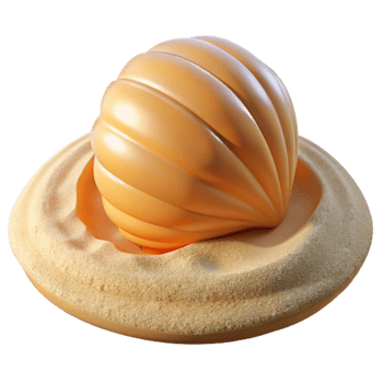 dramatic modern A single, perfect seashell on a white sandy beach, lit by the bright midday sun. Beach photography style high quality png