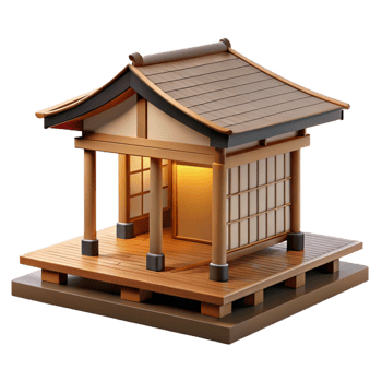 stunning contemporary Traditional Japanese tea house, wooden structure, tatami mats, soft natural light, serene and minimalist style professional png