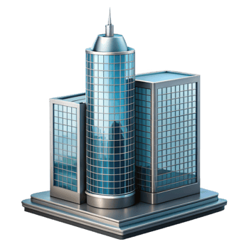 elegant classic Modernist glass and steel skyscraper, minimalist design, reflecting the city skyline, crisp and clean style high quality png