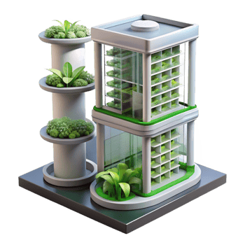 elegant creative Vertical farm skyscraper, hydroponic systems, integrated living spaces, sustainable urban farming, digital art, professional png