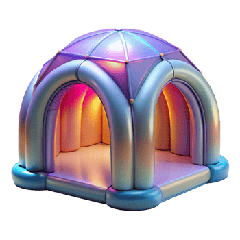 stunning classic Inflatable pavilion, lightweight structure, translucent material, colorful lighting, temporary architecture, digital art, high quality png