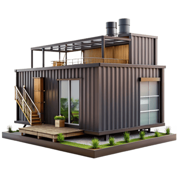 magnificent modern Shipping container house, repurposed materials, industrial aesthetic, sustainable living, architectural photography, 4K png