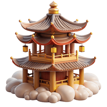 elegant vintage Floating pagoda, ornate wooden structure, surrounded by mist, serene and mystical style high resolution png