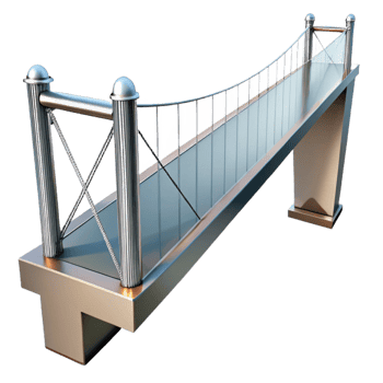 magnificent traditional A sleek, glass and steel suspension bridge spanning a vast chasm, dramatic lighting, hyperrealistic style high quality png
