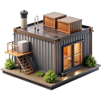 elegant minimalist Shipping container house, industrial aesthetic, repurposed materials, sustainable and urban style premium png