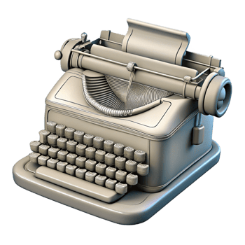 stunning vintage A line drawing of a vintage typewriter, intricate details, cross-hatching shading, technical illustration style 4K png