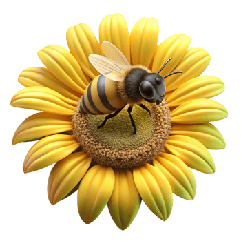 elegant artistic A close-up of a bee collecting pollen from a vibrant sunflower, macro photography, natural lighting genuine png