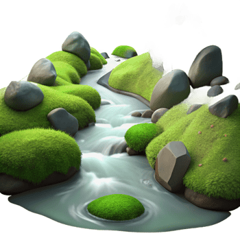 beautiful modern A babbling brook flowing through a mossy forest, long exposure, ethereal lighting exclusive png