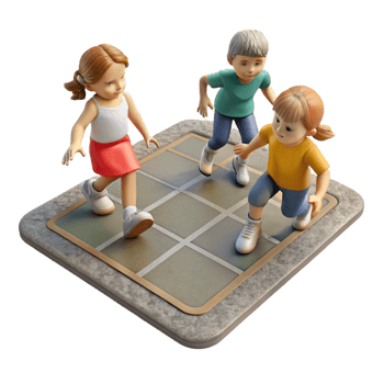 serene rustic A vintage photograph of a group of children playing hopscotch on a sidewalk, grainy texture, natural daylight, candid street photography style professional png
