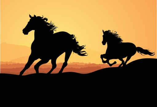 Horses running at evening Silhouettes vector