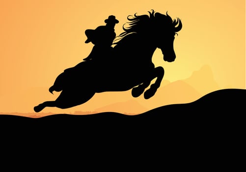 Horse Rider At HillSillhouette vector