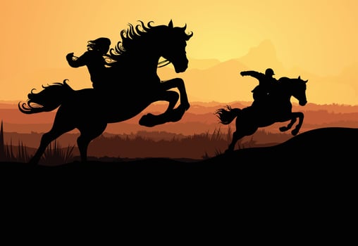 Horse Rider silhouette set vector