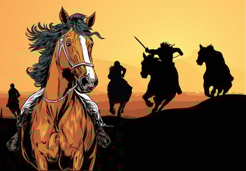 Soldiers riding horses Sillhouette vector