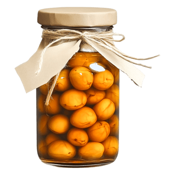 Jar of Preserved Golden Apricots with Rustic Twine Decoration png