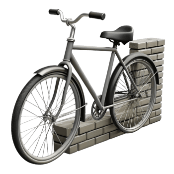 serene vintage A grainy, black and white photograph of a vintage bicycle leaning against a brick wall, harsh sunlight, urban photography style exclusive png